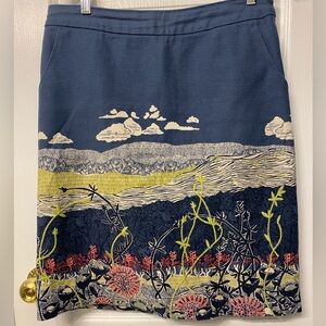Anthropologie White Stuff Embroidered Skirt Landscape Floral Size Medium